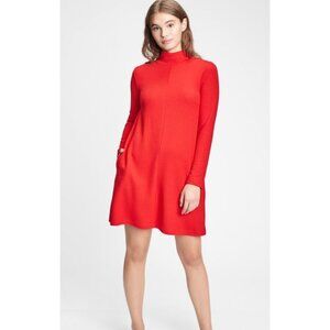 GAP Long Sleeve Mock Neck Swing Dress Size XS Rayon Blend Red Modern Holiday NEW